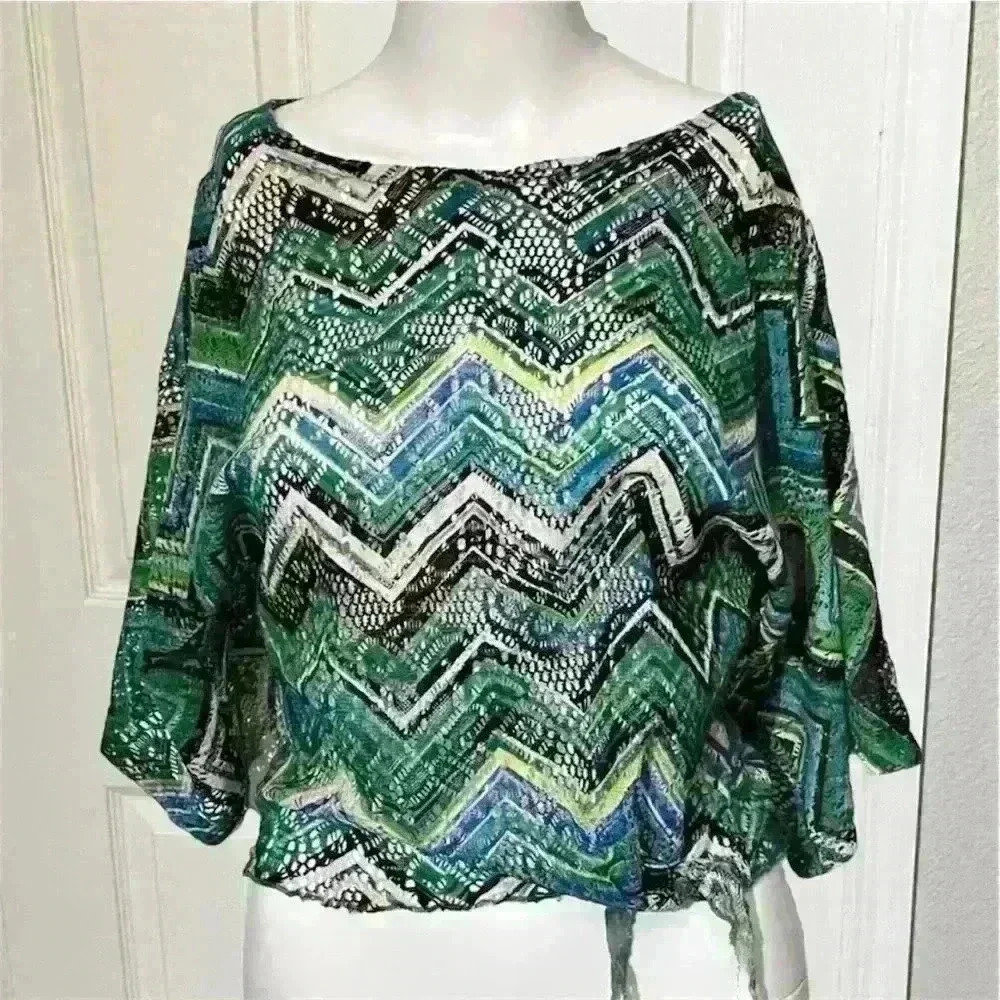 So Nikki… USA Top Y2K Vintage Womens Chevron Eyelet Colorful Boho Fairy Size M